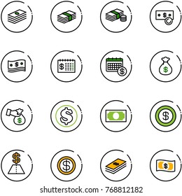 line vector icon set - dollar vector, cash, finance calendar, money bag, encashment