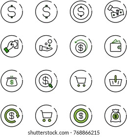 line vector icon set - dollar sign vector, coin, cash pay, money back, wallet, purse, click, cart, basket, reload, bag