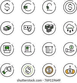 line vector icon set - dollar sign vector, euro, pound, coin, cash, big, money rain, atm, investment, pay, growth