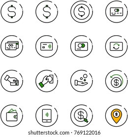 line vector icon set - dollar sign vector, coin, credit card, tap pay, exchange, cash, money back, wallet, mobile payment, click, atm map pin