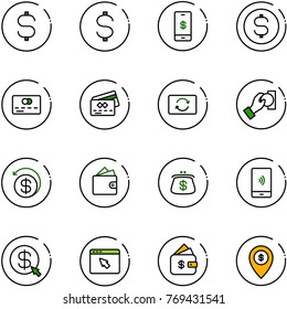 line vector icon set - dollar sign vector, mobile payment, coin, credit card, exchange, cash pay, money back, wallet, purse, click, cursor browser, finance management, atm map pin
