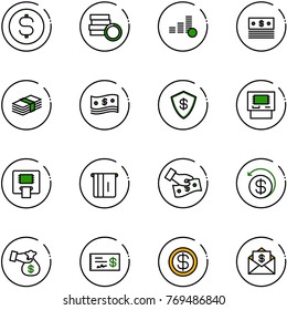 line vector icon set - dollar coin vector, cash, safe, atm, pay, money back, encashment, check, mail