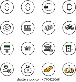 line vector icon set - dollar sign vector, euro, bitcoin, exchange, cash, tap pay, bank, account, atm, money bag, gold, growth