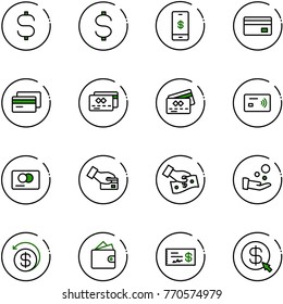 line vector icon set - dollar sign vector, mobile payment, credit card, tap pay, cash, money back, wallet, check, click