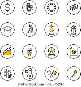 line vector icon set - dollar sign vector, coin, exchange, graduate hat, golden branch, award, growth, star medal, certificate, opportunity, rich, flags cross