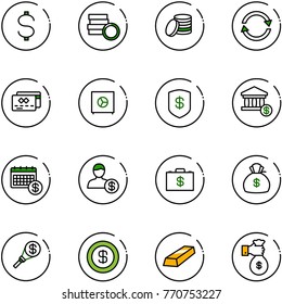 line vector icon set - dollar vector, coin, exchange, credit card, safe, account, calendar, money case, bag, torch, gold, rich