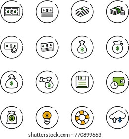 line vector icon set - dollar vector, cash, money bag, encashment, save, wallet time, business idea, lifebuoy, cloud exchange data