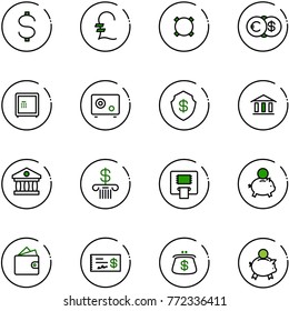 line vector icon set - dollar vector, pound, currency, euro, safe, bank, atm, piggy, wallet, check, purse