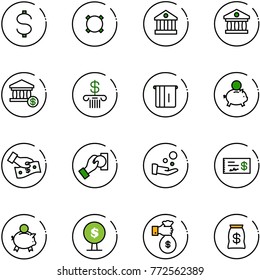 line vector icon set - dollar vector, currency, bank, account, atm, piggy, cash pay, check, money tree, rich, bag