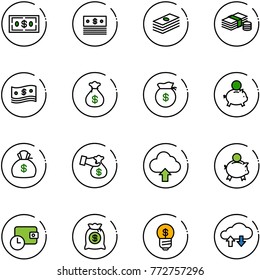 line vector icon set - dollar vector, cash, money bag, piggy bank, encashment, upload cloud, wallet time, business idea, exchange data