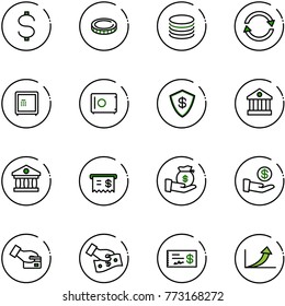 line vector icon set - dollar vector, coin, exchange, safe, bank, receipt, investment, card pay, cash, check, growth arrow