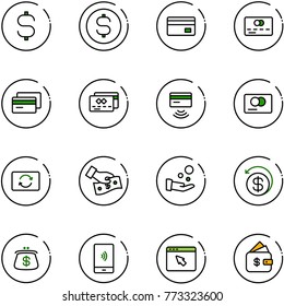 line vector icon set - dollar sign vector, coin, credit card, tap pay, exchange, cash, money back, purse, mobile payment, cursor browser, finance management