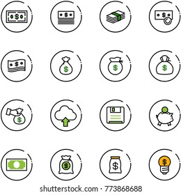 line vector icon set - dollar vector, cash, money bag, encashment, upload cloud, save, piggy bank, business idea