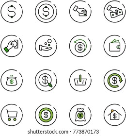 line vector icon set - dollar sign vector, coin, card pay, cash, money back, wallet, purse, click, basket, reload, cart, bag, home