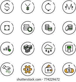 line vector icon set - dollar sign vector, yen, cent, monero, currency, coin, big cash, money rain, atm, investment, managemet, finance management, growth