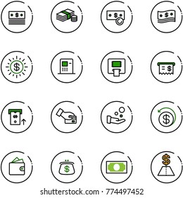 line vector icon set - dollar vector, cash, sun, atm, receipt, card pay, money back, wallet, purse