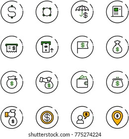 line vector icon set - dollar sign vector, currency, insurance, atm, receipt, flag, money bag, encashment, wallet, purse, rich, dialog, map pin