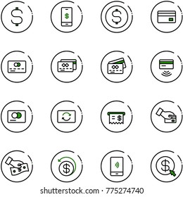 line vector icon set - dollar sign vector, mobile payment, coin, credit card, tap pay, exchange, receipt, cash, money back, click