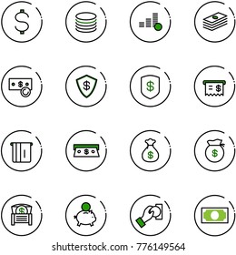 line vector icon set - dollar vector, coin, cash, safe, receipt, atm, money bag, chest, piggy bank, pay