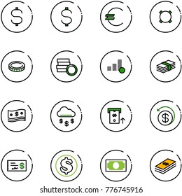line vector icon set - dollar sign vector, euro, currency, coin, cash, money rain, atm, back, check