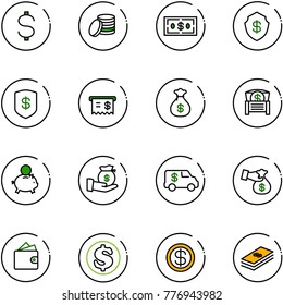 line vector icon set - dollar vector, coin, safe, receipt, money bag, chest, piggy bank, investment, encashment car, wallet