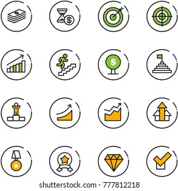 line vector icon set - dollar vector, account history, target, growth, career, money tree, pyramid flag, winner, rise, arrows up, star medal, diamond, check