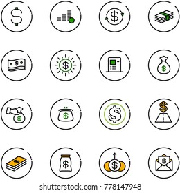 line vector icon set - dollar sign vector, coin, exchange, cash, sun, atm, money bag, encashment, purse, growth, mail
