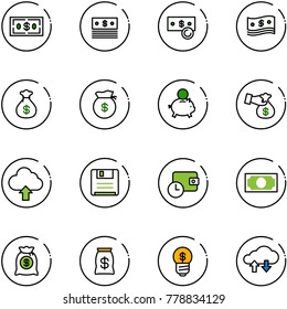 line vector icon set - dollar vector, cash, money bag, piggy bank, encashment, upload cloud, save, wallet time, business idea, exchange data