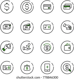 line vector icon set - dollar sign vector, coin, credit card, tap pay, cash, money back, wallet, check, purse, mobile payment, click