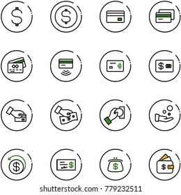 line vector icon set - dollar vector, coin, credit card, tap pay, cash, money back, check, purse, finance management