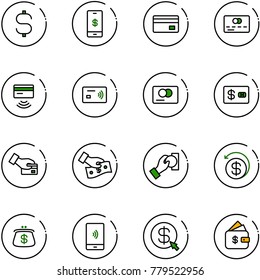 line vector icon set - dollar sign vector, mobile payment, credit card, tap pay, cash, money back, purse, click, finance management