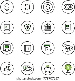 line vector icon set - dollar sign vector, currency, coin, euro, safe, bank, atm, cash pay, encashment car, piggy, money tree