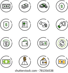 line vector icon set - dollar vector, cash, safe, atm, card pay, money back, wallet, check, finance management