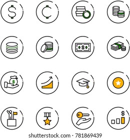 line vector icon set - dollar vector, cent, coin, cash, investment, rise, graduate hat, star medal, win, key hand, chart