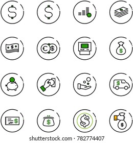 line vector icon set - dollar sign vector, coin, cash, euro, atm, money bag, piggy bank, pay, encashment car, check, purse, rich