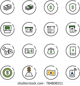 line vector icon set - dollar vector, safe, atm, receipt, cash pay, check, purse, mobile payment, money, identity card