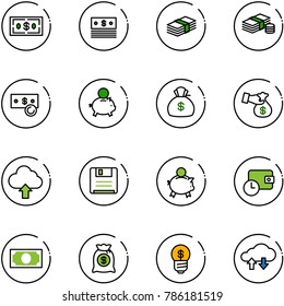 line vector icon set - dollar vector, cash, piggy bank, money bag, encashment, upload cloud, save, wallet time, business idea, exchange data