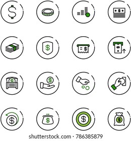 line vector icon set - dollar vector, coin, safe, receipt, atm, money chest, investment, cash pay, back, purse, bag