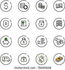 line vector icon set - dollar sign vector, coin, cash, safe, atm, money bag, chest, piggy bank, investment, pay, encashment car, purse