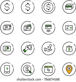line vector icon set - dollar sign vector, coin, credit card, tap pay, cash, purse, mobile payment, money click, cursor browser, atm map pin
