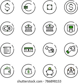 line vector icon set - dollar vector, euro, currency, coin, bank, atm, cash, card pay, wallet, purse, piggy, mail