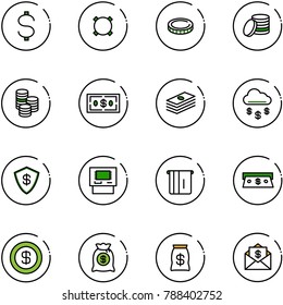 line vector icon set - dollar vector, currency, coin, money rain, safe, atm, cash, bag, mail