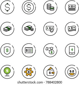 line vector icon set - dollar vector, coin, cash, safe, finance calendar, encashment, mobile payment, money tree, managemet, management, smile