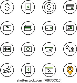 line vector icon set - dollar vector, mobile payment, coin, credit card, tap pay, exchange, receipt, cash, cursor browser, atm map pin