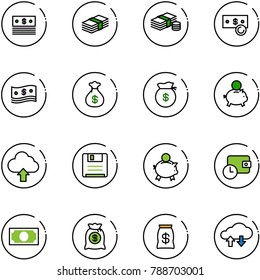 line vector icon set - dollar vector, cash, money bag, piggy bank, upload cloud, save, wallet time, exchange data