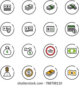 line vector icon set - dollar vector, cash, finance calendar, money bag, encashment, tax peage road sign