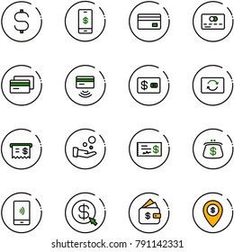 line vector icon set - dollar sign vector, mobile payment, credit card, tap pay, exchange, receipt, cash, check, purse, money click, finance management, atm map pin