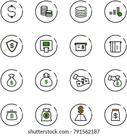line vector icon set - dollar sign vector, coin, safe, atm, receipt, money bag, cash pay, encashment, purse