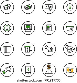 line vector icon set - dollar vector, cash, safe, sun, atm, receipt, card pay, mobile payment, money