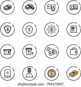 line vector icon set - dollar vector, cash, safe, sun, atm, receipt, pay, wallet, mobile payment